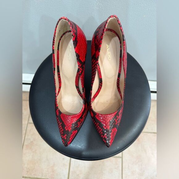 Red Aldo Snakeskin Stiletto Pumps Size 7 VGUC - Picture 4 of 6